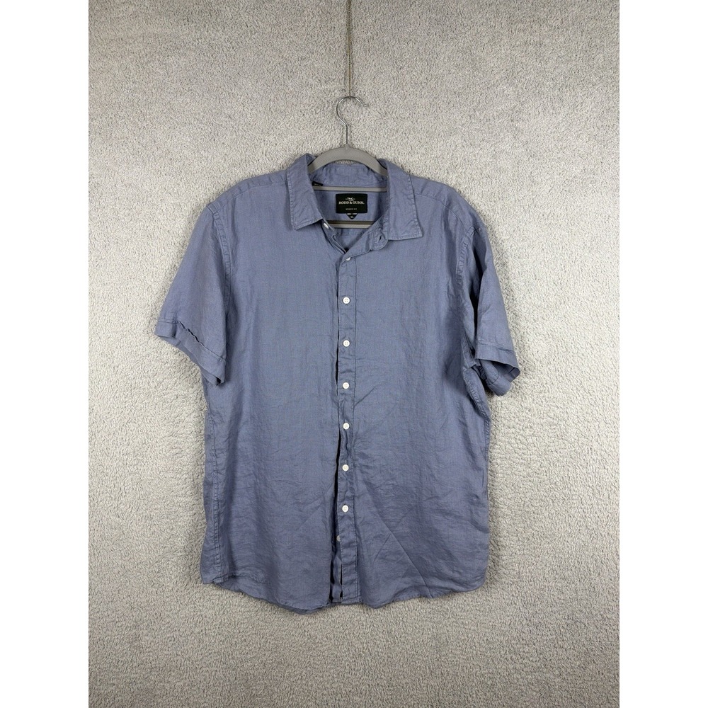 Rodd & Gunn Men's XL Sports Fit 100% Linen Blue Short Sleeve Button Up Shirt